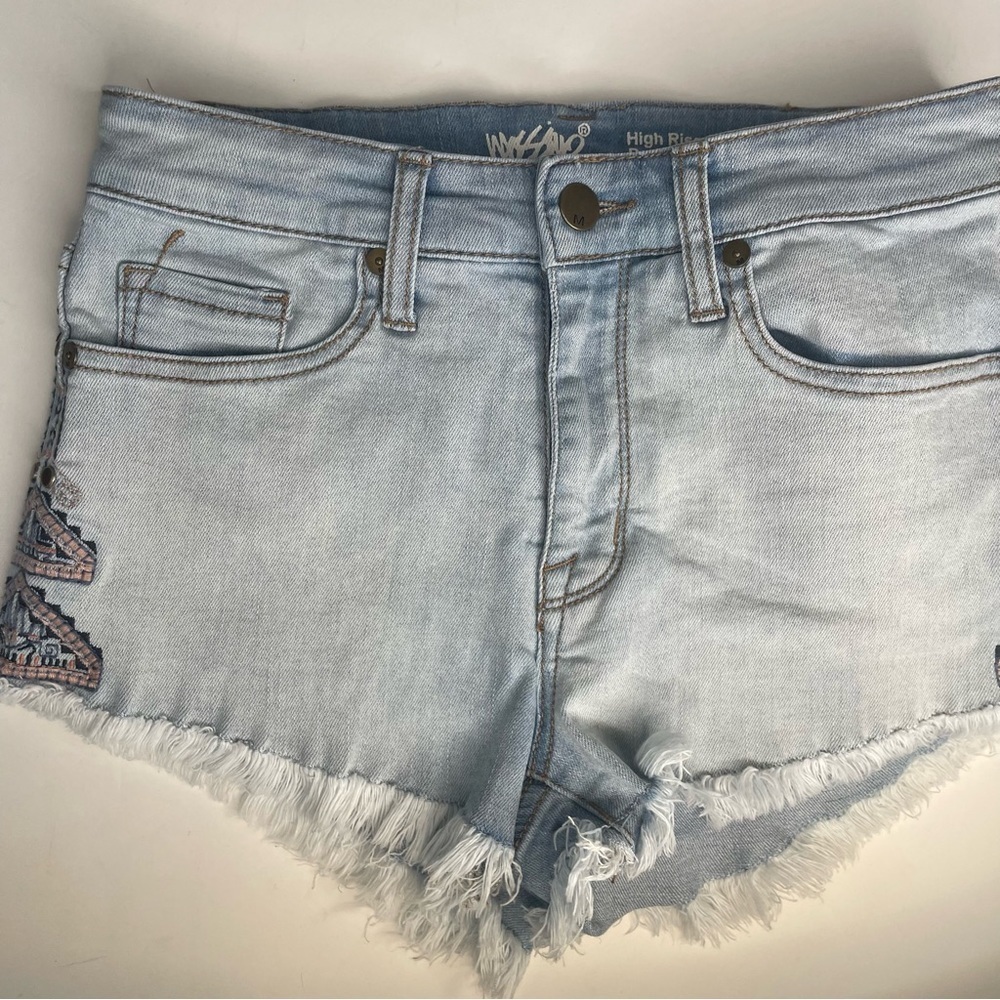 Mossimo High Rise Jean Short Embroidered Bohemian Style - Picture 8 of 16
